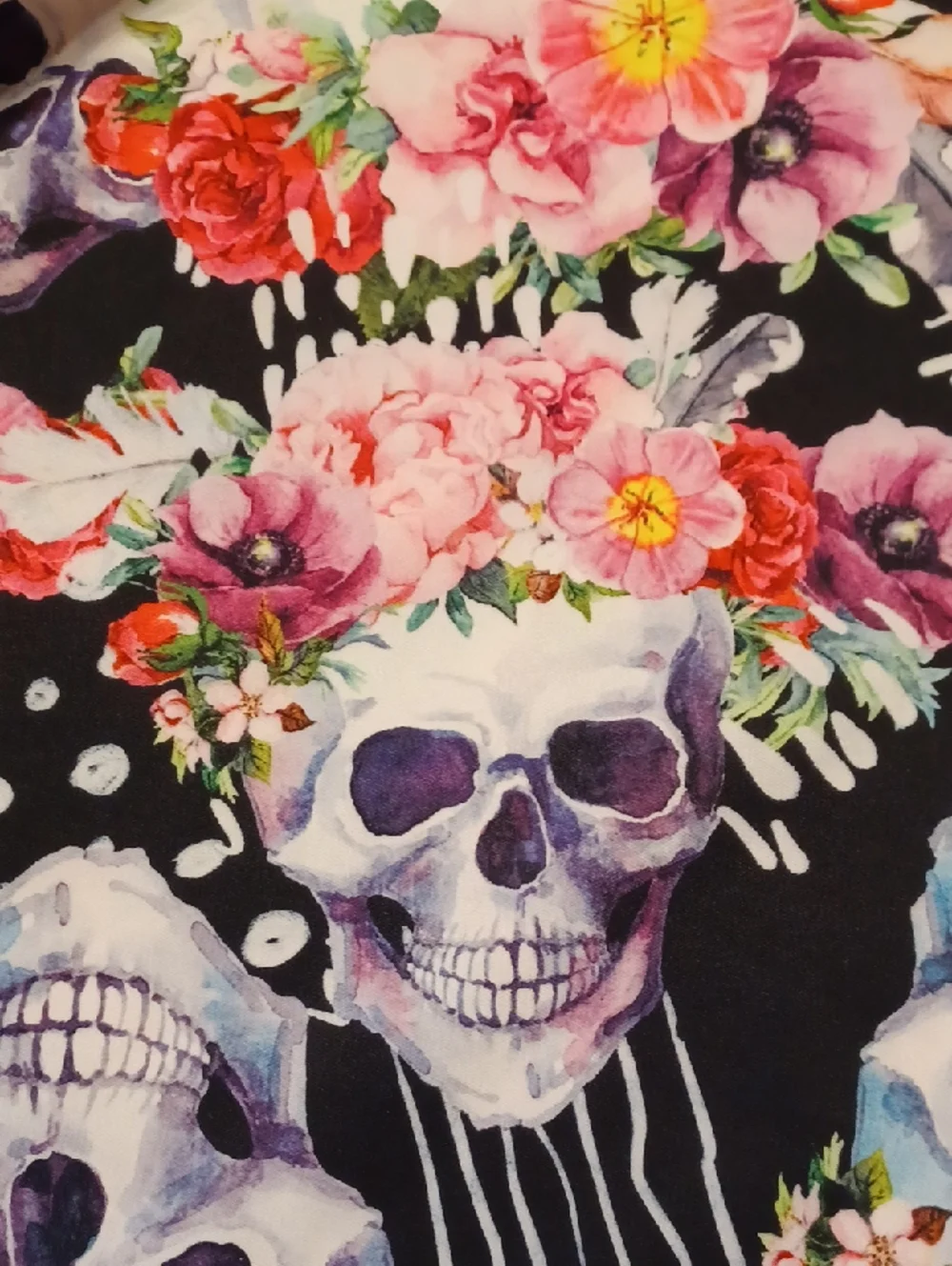 Floral Skull Fit-and-Flare Dress in Black with Pink & Blue Flowers Size XXL - Picture 13 of 14